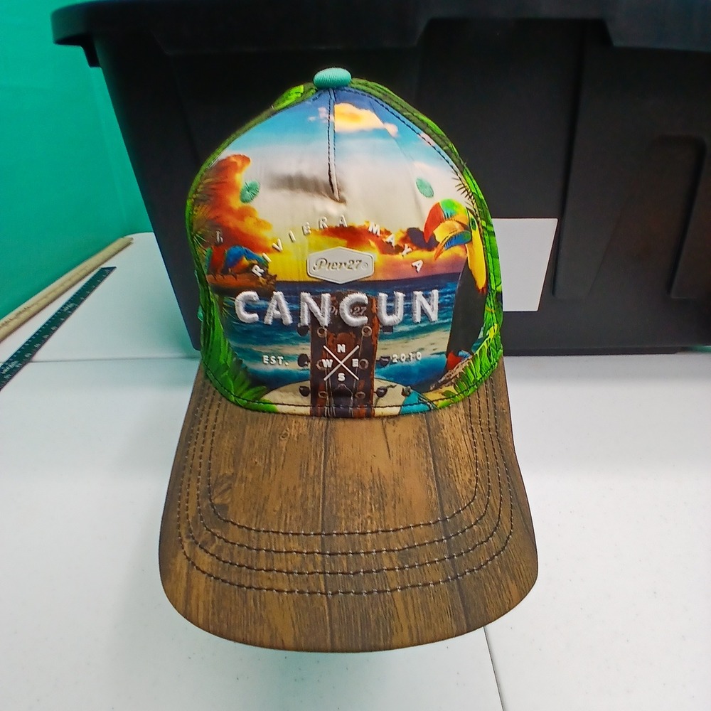 Cancun Souvenir Hat Unitalla Green Tropical Toucan Beach Vacation Cap